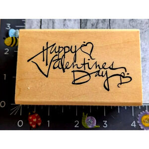 Annette Allen Watkins Happy Valentines Day Heart 1997 Rubber Stamp Wood #E33